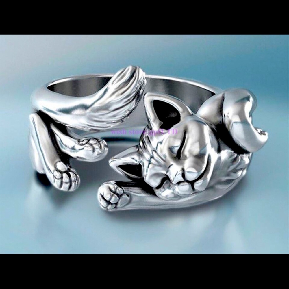 925 Sterling Silver Lazy Cat Ring